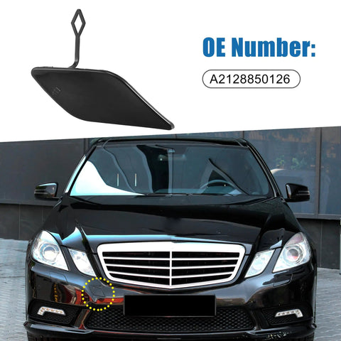Front Passenger Side Bumper Tow Hook Cover For Mercedes Benz E350 2010 2013 A2128850126 Black Towing Eye Cap on vehicle