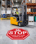 Stop Look Out For Forklift Floor Sign 17 By 17 Inches Vinyl Caution Warning Safety Traffic Sticker Labels Self Adhesive Waterproof Anti Slip Signage For Warehouse Workplace 5 Pack on warehouse floor
