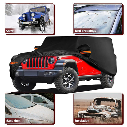 Heavy Duty Waterproof Jeep Wrangler 4 Door Car Cover For JK JL 2006-2026 Outdoor Weather Shield Sun Rain Snow Hail With Driver Door Zipper