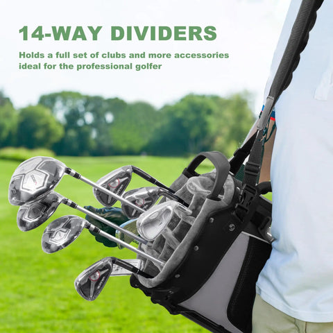 Close-up of 14 Way Full Dividers All Terrain Golf Stand Bag With 10 Pockets Insulated Cooler And Interchangeable Straps.