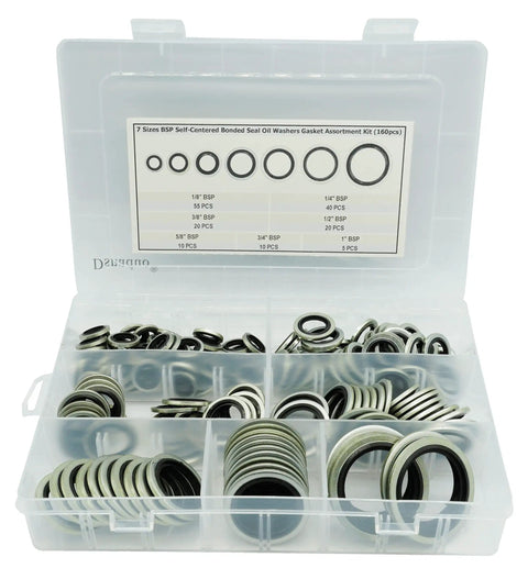 Oil Washer And Gasket Kit 160Pcs With Seven Sizes Dowty Self Centered Bonded Seal Washers In Plastic Box for automotive use