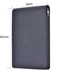 24 Slot Fountain Pen Case Black Organizer Bag Waterproof Canvas Pen Display Holder With Individual Slots And Zippered Storage Case For Thick And Thin Pens Durable Travel Organizer standing upright showing side view with dimensions
