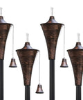 Oahu Tiki Style Outdoor Torches Set Of 4 53 Inch Tall With Snuffer Fiberglass Wick And 16oz Oil Lamp, brushed bronze