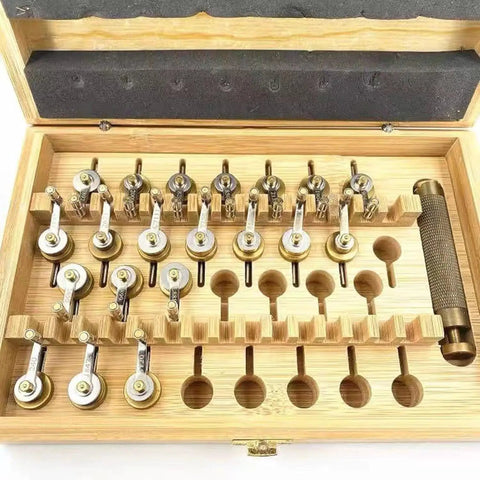 Watch Mainspring Winder Set With 20 Models For Precision DIY Repair Enthusiasts Brass Handle Shaft Winding Tool in wooden box