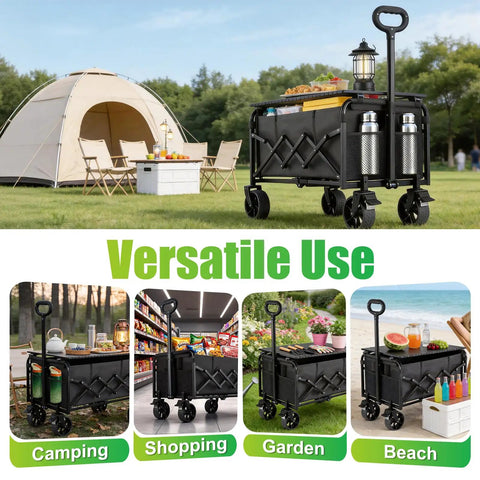 Heavy Duty Collapsible Wagon Cart With 31.5x17 Inch Tabletop, 500 Lb Capacity, All Terrain Folding Cart For Camping
