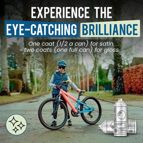 Child riding a bicycle with Spray.Bike Frame Builder's Transparent Finish - Clear Coat Spray Paint, 2pk visible in foreground.