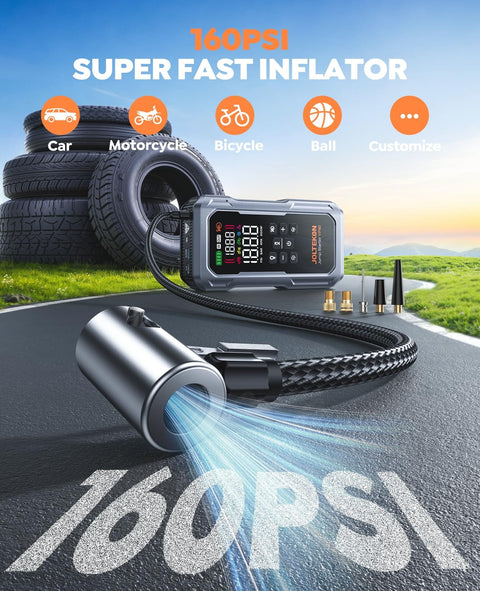 160PSI air inflator feature of All In One Car Jump Starter With Air Compressor And Tire Inflator, 9 In 1 Portable Jump Box