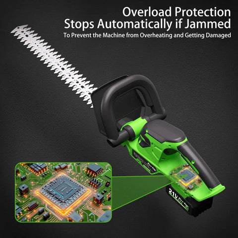 Cordless Hedge Trimmer With Battery And Charger Included, 22 Inch Dual Action Blades, 3000 RPM Motor, overload protection feature