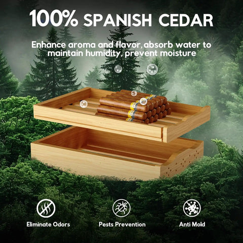 Image of a Spanish cedar cigar drawer from the Premium Cigar Humidor Cabinet with Humidity and Temperature Control, 88L capacity.