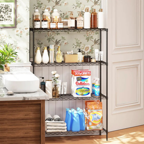 Built Like A Tank 4 Tier Wire Shelving Rack Crushing Clutter With Adjustable Spacing Storage Organizer For Garage And Kitchen Pantry 800 Lb Capacity 35 By 13 By 53 Inches Black Metal Shelf