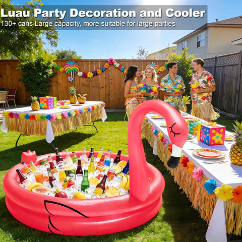 Flamingo Inflatable Cooler For Pool Parties And Beach Luau Decor Holds Over 130 Cans 19 Gallons with drinks and decorations