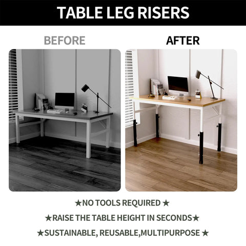 Before and after image of Heavy Duty Table Leg Extenders For Folding Tables Featuring Four Adjustable Heights.