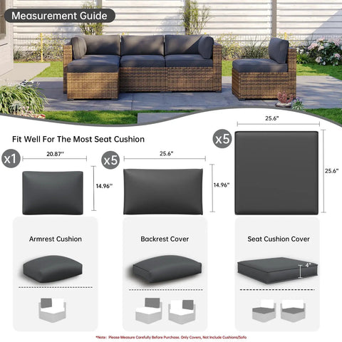 11 Piece Outdoor Cushion Covers Set For Full Patio Sectional Renewal Waterproof With Zippers And Non Slip Bottom Includes 5 Seat Covers 5 Back Covers And 1 Side Cover Covers Only Grey