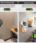 Self Leveling Laser Level With 150 Feet Range Pulse Mode Red Cross Line showing leveling in bathroom and hallway