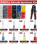Grab This Epic Cinlin Crimping Tool Kit Featuring Self-Adjusting 4-Corner Ratchet Pliers, AWG 23 To 7 Gauge Ferrule Connectors, And A Massive 1800 Piece Terminal Set Perfect For Your Car Audio Setup Or Any Toughest DIY Projects Around The House Today. 1800-piece ferrule terminal kit with crimping pliers and color-coded wire connectors