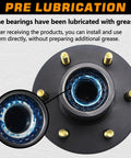 Close-up of pre-lubricated 25580 inner bearings on Six Lug 5.5 Inch Trailer Hub Kit for 5200 to 6000 lb axles.