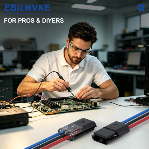 Technician working with 3 Wire Plug In Connector With Locking Buckle 18 To 22 AWG Pack Of 20 for vibration proof wiring.