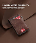 Slim RFID Blocking Leather Tactical Wallet For Men With Pop Up Card Case And Front Pocket Money Clip, ID Window, Brown, leather texture background