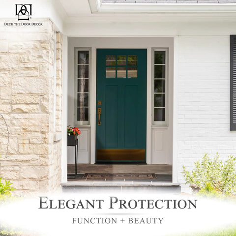 Front door with Premium Door Kick Plate With Kwik Plate Mounting No Drill Install For Interior And Exterior Doors 6x34 Oil Rubbed Bronze