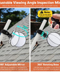 Large Expandable Inspection Mirror With 180 Degree Tilt And 360 Degree Rotate For Roof Gutters And Hard To Reach Spots Attachable To Extension Pole For Safe Roof Inspections, shown on roof