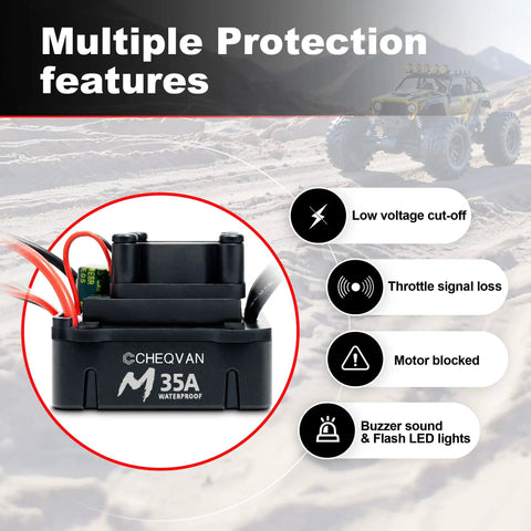 High Torque 4800KV Brushless Motor and 35A ESC Combo For Traxxas RC Cars with multiple protection features highlighted