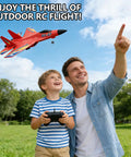Father and son flying SU27 RC Plane For Adults And Kids, Kid Friendly Remote Control Fighter Jet with LED lights in a park