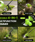 Cordless 4000mAh Weed Eater With Wheels 4 In 1 Lawn Tool grass trimmer brush cutter and mini lawn mower demonstration