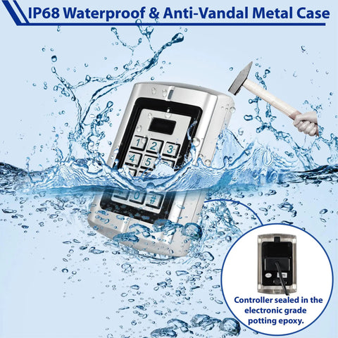 Weatherproof 12 To 24 Volt AC DC Metal Wired Keypad Stand Alone Access Controller for gate opener and security systems.