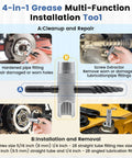 KCMOSGI 2-pc black grease fitting tool set, 4-in-1 zerk tool for 1/4-28 SAE and 1/8-NPT; hex 3/8, 5/16, 7/16 front view