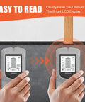 Wall Stud Finder LCD Display Audio Alarm Leveler Detector Tool with clear LCD readout in hand over wall surface.