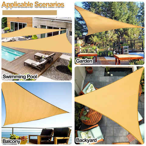 Triangle Shade Sail 12 Ft By 12 Ft By 17 Ft Sand Outdoor UV Blocking Canopy over pool, garden, balcony, and backyard areas