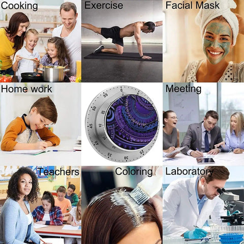 Purple Tribal Pattern Stainless Steel Timer With Magnetic Base Dope Countdown Timer Centered for Cooking, Exercise, and Office Use