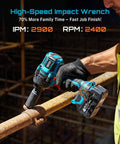 Worker using impact wrench with 886 ft lbs loosening torque 1200 Nm half inch drive cordless 21V on construction site pipe