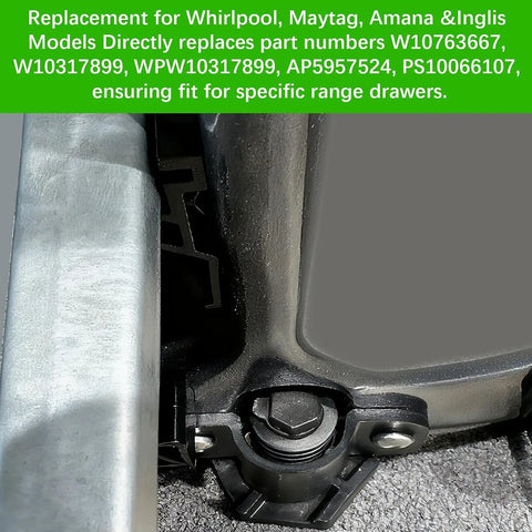Close-up of Range Drawer Glide Kit For Ovens And Stoves No Fuss Replacement Bottom Drawer Slides showing detail of fit and material