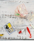 Pack of 6 clear mini fishing tackle boxes with 4 compartments, transparent lure storage bins for hooks, beads, and small gear.