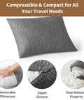 Travel Camping Pillow With Shredded Memory Foam, Compressible And Medium Firm, showing removable pillowcase and zipper closure.