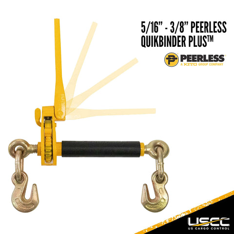 QuikBinder Plus Ratchet Load Binder And Grade 70 Chain Set on white background, showing dual hooks and ratchet mechanism