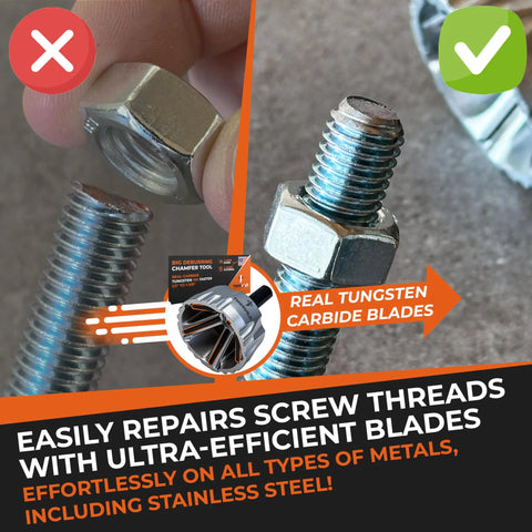 Deburring External Chamfer Tool With Tungsten Carbide Blade repairing damaged screw threads on metal bolt