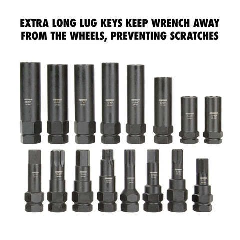 16 Piece Lug Nut Socket Set For Impact Wrenches, Spline Design For Quick Locking Nut Removal, Thin Wall Sockets Prevent Wheel Damage And Scratches, Extra Long Lug Sockets For A Smooth, Scratch Free Wheel Swap