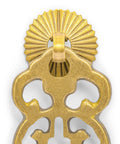 Close-up of Wealth And Longevity Brass Cabinet And Furniture Pulls Set Of 2 in 2 Inches, ornate design with radial top