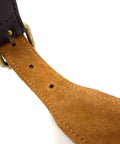 Heavy Leather Dog Collar Featuring Hand Carved Celtic Chain Design And Plush Suede Backing Tailored For Large Pooches 14 To 18 Inches Wide close-up of plush suede backing.