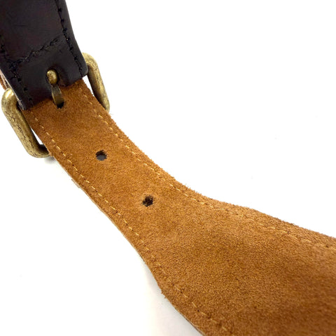 Heavy Leather Dog Collar Featuring Hand Carved Celtic Chain Design And Plush Suede Backing Tailored For Large Pooches 14 To 18 Inches Wide close-up of plush suede backing.