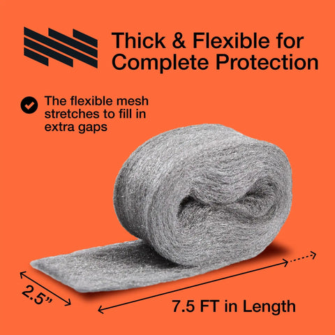 Three Roll Steel Wool Mice Control Kit With Grade Four Thick Excluder Mesh Roll, 2.5 in x 7.5 ft, on orange background