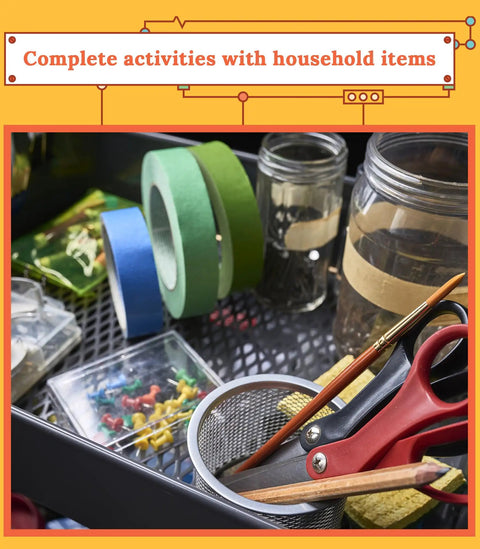 Hands-On STEM Challenges Learning Cards For Grades 2 To 5 Science Kits With Fun Facts And Real-World Projects Across Physical Life Earth And Space Science For Curious Kids, household items