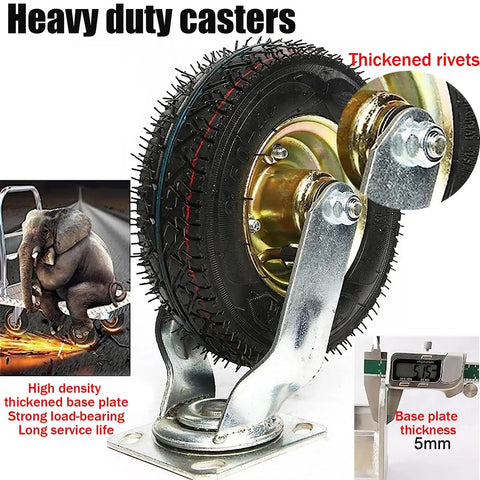 Straight Up Heavy Duty Industrial Caster Pair Featuring Silent Rubber Wheels And Thick Steel Base Plates Delivering A Smooth Low Noise Roll For Any Shop Cart Or Gear Rig with thickened base plate and rubber tire.