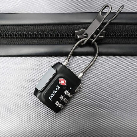 TSA Approved Cable Luggage Locks 3 Digit Combination Padlocks For Suitcases And Bags on silver suitcase zipper.