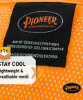 Stay Sharp And Legit On The Job With This Kickass Class 2 High Visibility Mesh Safety Vest Featuring Bold Reflective Tape For Traffic Control And Crew Jobs In Bright Orange tag showing lightweight breathable fabric and ANSI certification.