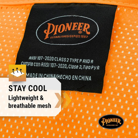 Stay Sharp And Legit On The Job With This Kickass Class 2 High Visibility Mesh Safety Vest Featuring Bold Reflective Tape For Traffic Control And Crew Jobs In Bright Orange tag showing lightweight breathable fabric and ANSI certification.