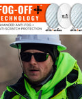 Person wearing Skullerz Sixten Safety Glasses With Side Shields Anti Fog Anti Scratch ANSI Z87.1 Impact Resistant Full Frame Protection