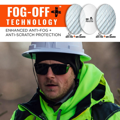 Person wearing Skullerz Sixten Safety Glasses With Side Shields Anti Fog Anti Scratch ANSI Z87.1 Impact Resistant Full Frame Protection